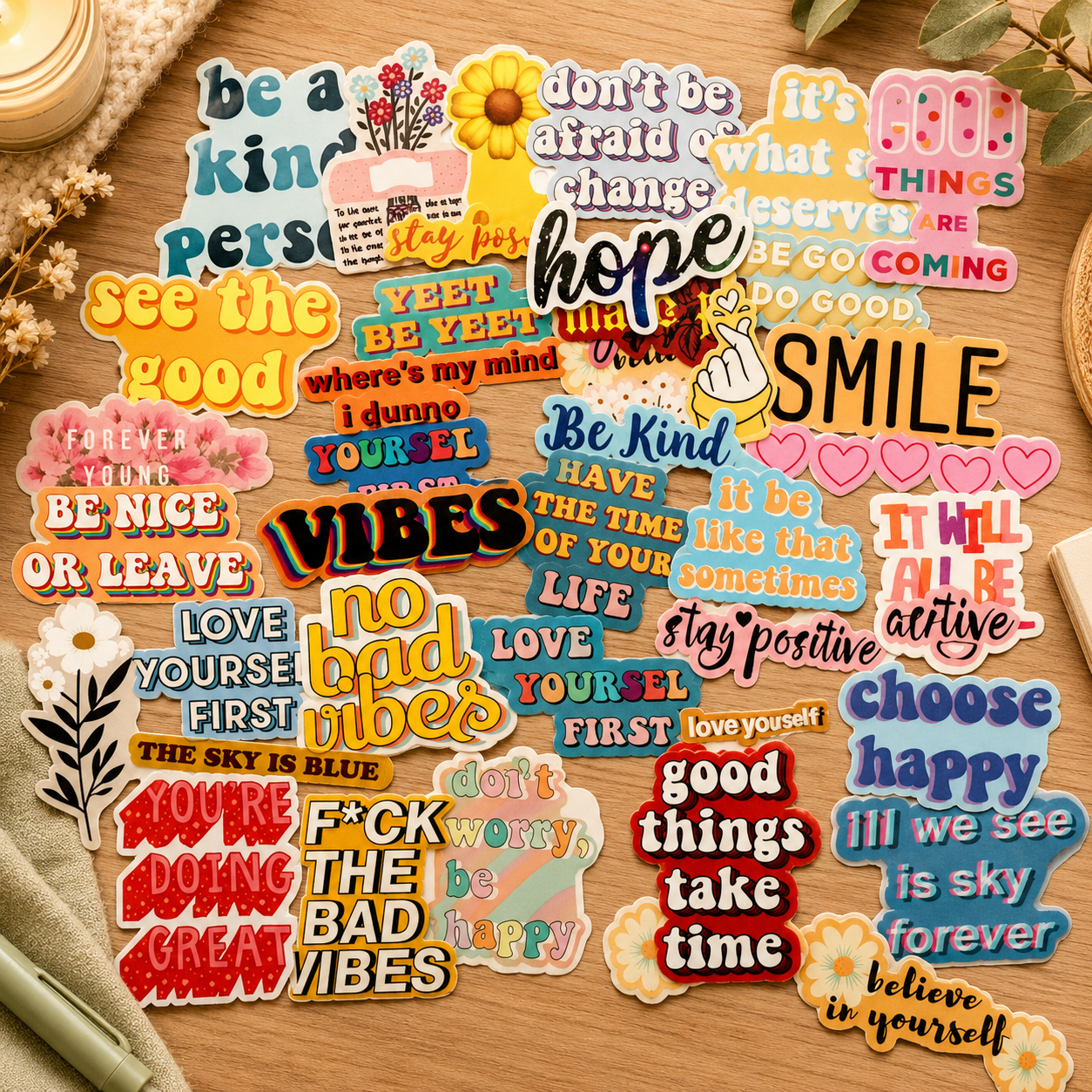 Inspirational Positivity Sticker Pack | 40 Waterproof Motivational Vinyl Stickers