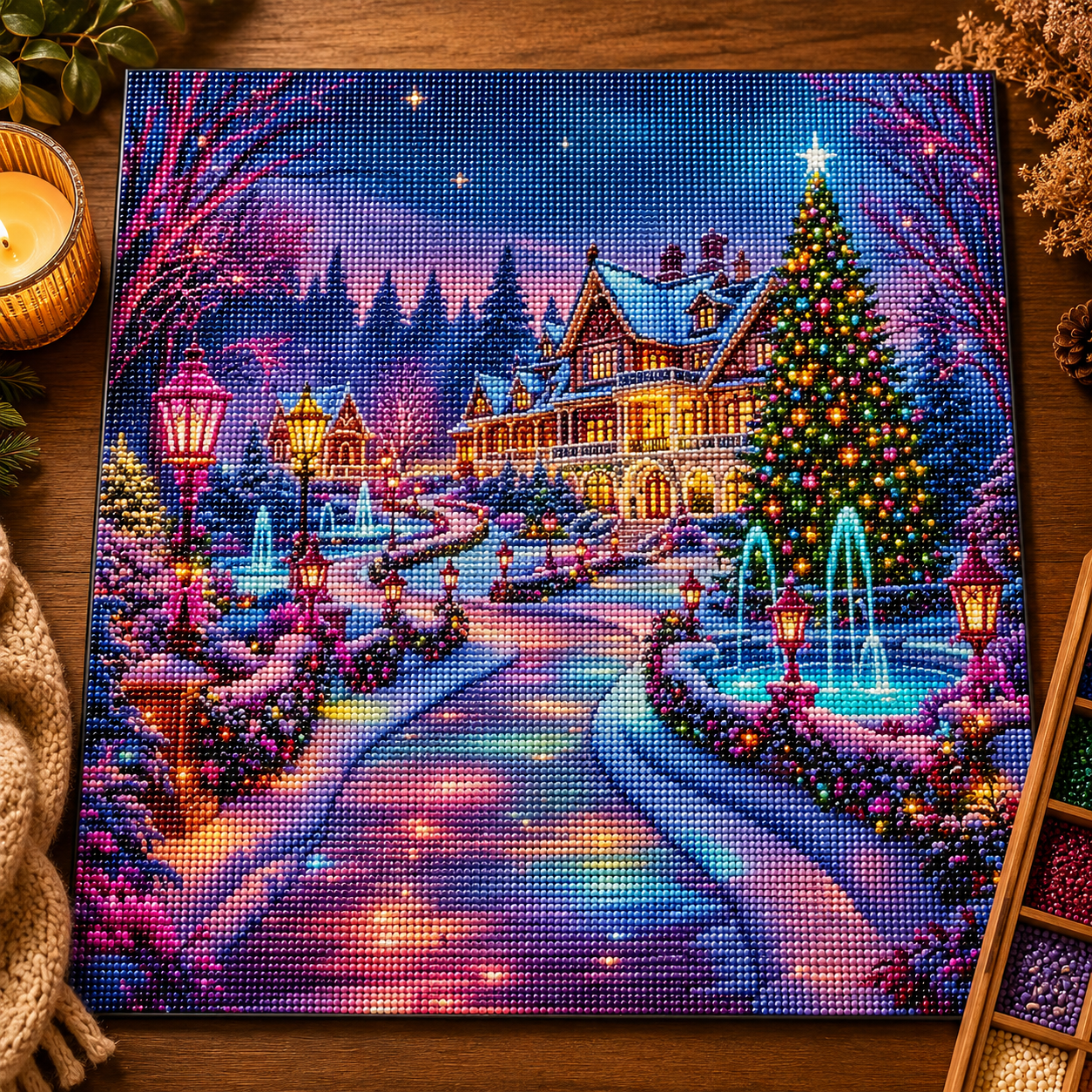 Winter Village Diamond Painting Kit | Christmas House & Snowy Street Diamond Art