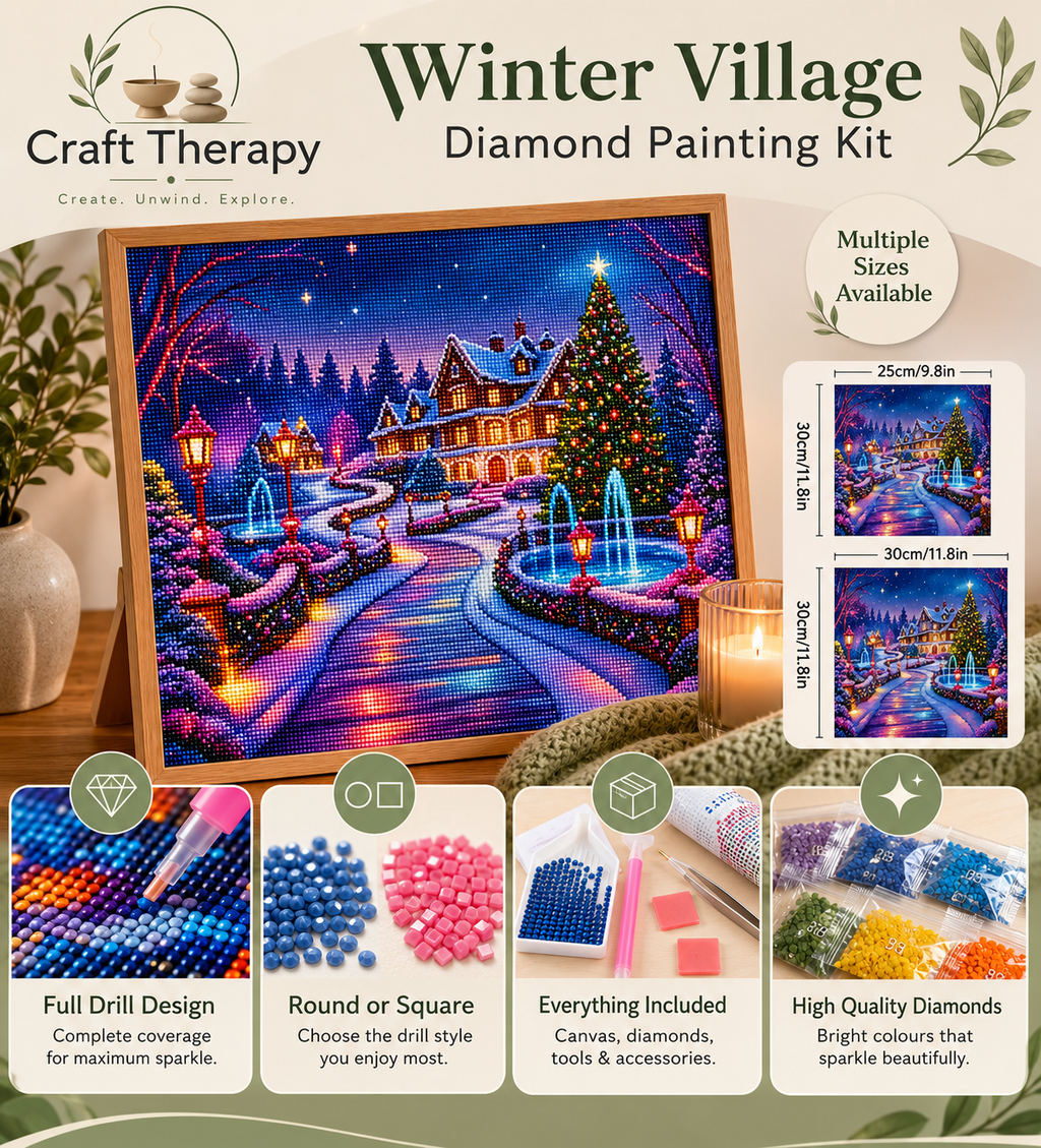 Winter Village Diamond Painting Kit | Christmas House & Snowy Street Diamond Art