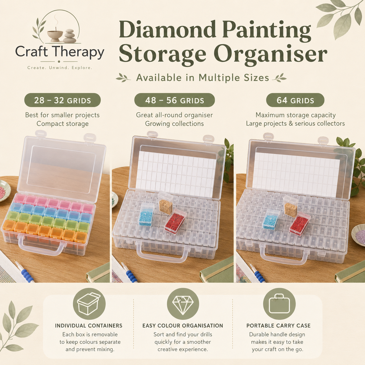 5D Diamond Painting Storage Organiser Case | Portable Drill Storage Box with Individual Containers