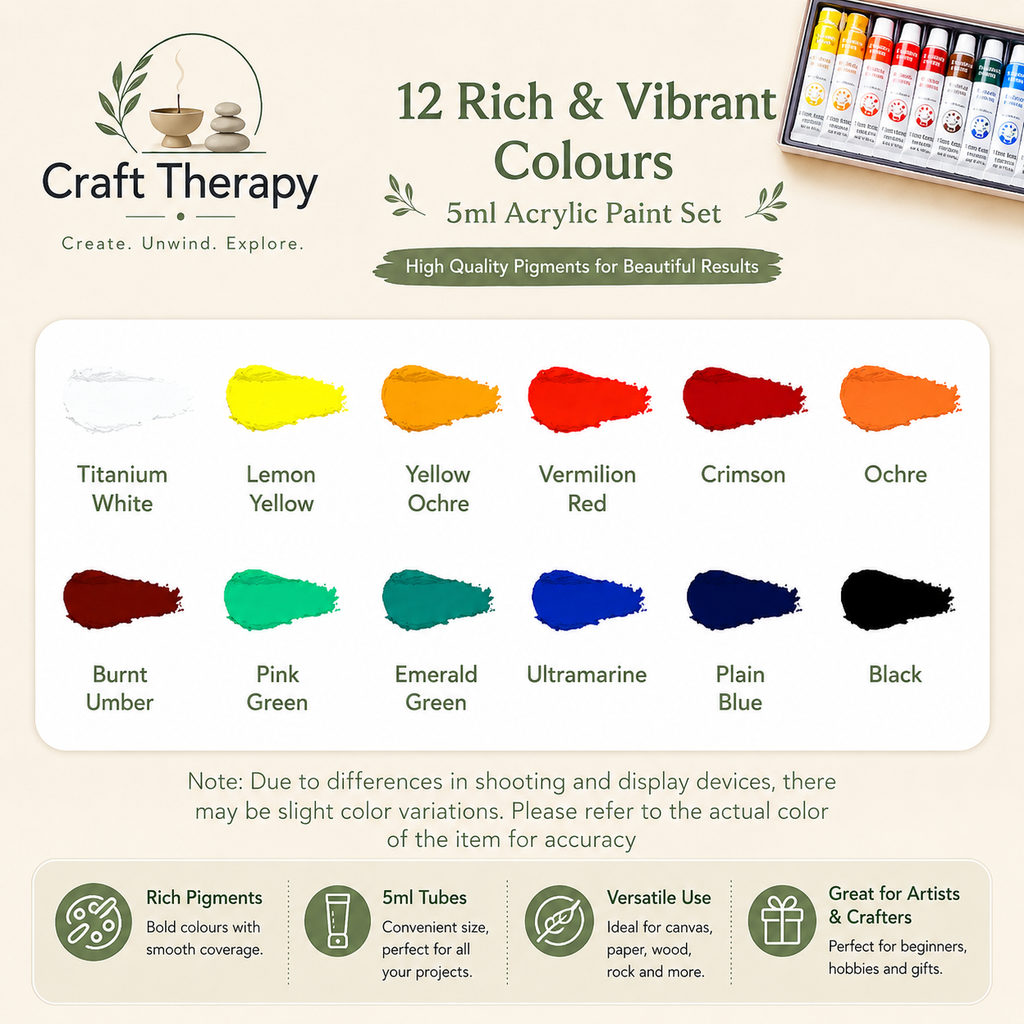 Acrylic Paint Set – 12, 18 or 24 Rich Pigment Colours for Canvas, Crafts, Rock Painting & DIY Art