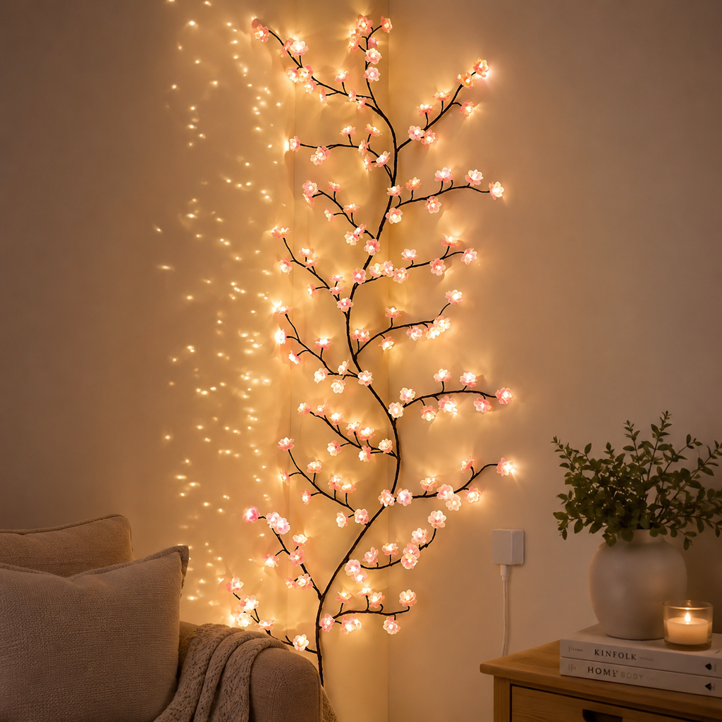 Cherry Blossom 96 Led Tree Branch Rattan Lights 8 Modes I USB I 8 Modes