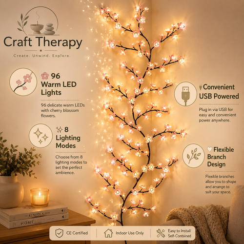 Cherry Blossom 96 Led Tree Branch Rattan Lights 8 Modes I USB I 8 Modes