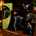Glow-in-the-Dark Scratch Art Cards Set – 4 Animal & Night Sky Designs with Wooden Stylus for Kids & Adults