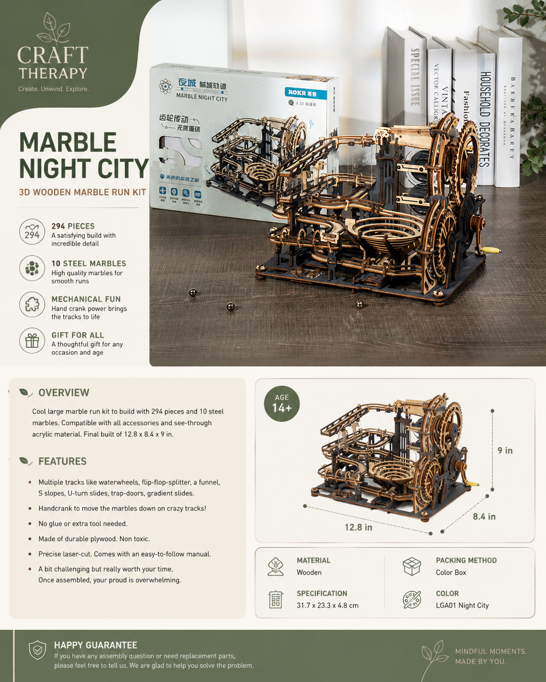 ROKR Marble Night City Mechanical Marble Run Kit | 3D Wooden Puzzle Model