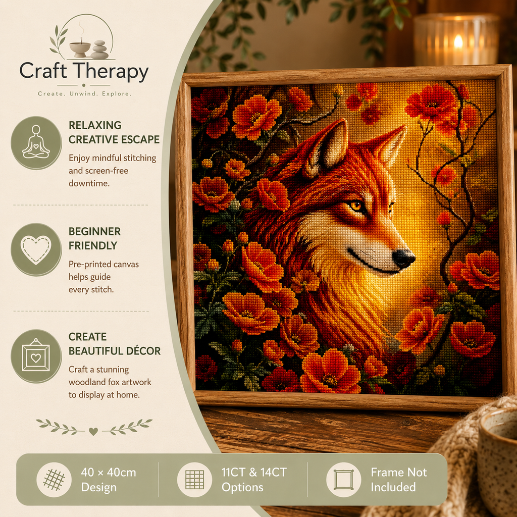 Woodland Fox Cross Stitch Kit | Relaxing Animal Embroidery Craft