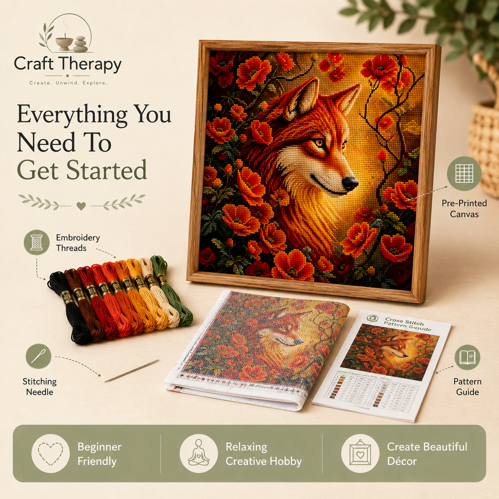 Woodland Fox Cross Stitch Kit | Relaxing Animal Embroidery Craft