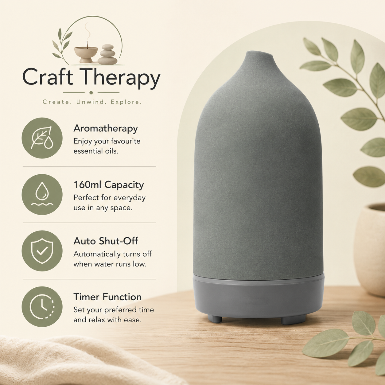 Ceramic Mist Aromatherapy Diffuser | Ultrasonic Essential Oil Humidifier
