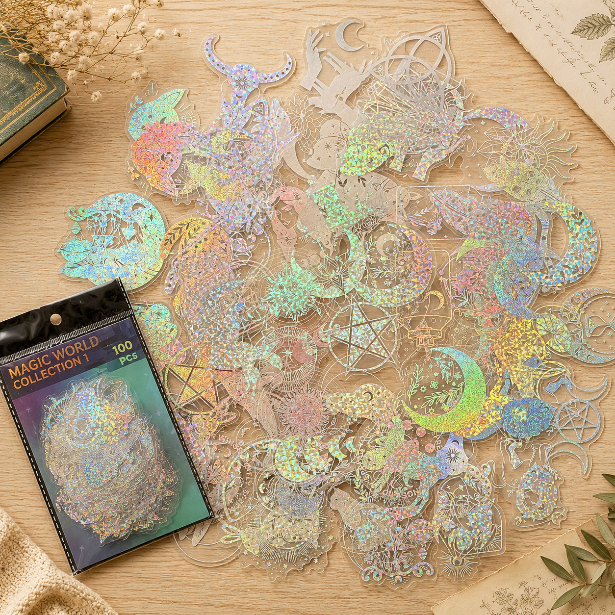 Holographic Transparent Sticker Pack | Butterfly & Planet Laser Stickers (100 Pieces)