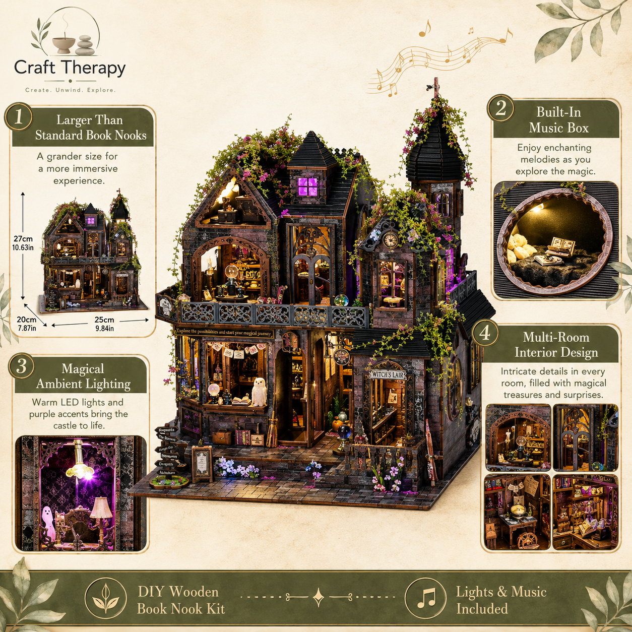 Enchanted Magic Castle DIY Book Nook Kit with Lights & Music