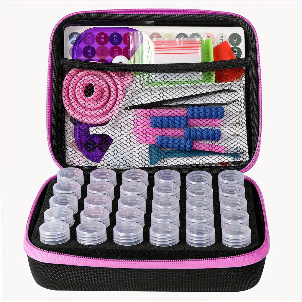 Diamond Painting Storage Case & 30-Piece Tool Kit | Portable Diamond Art Organiser with 30 Storage Pots & Accessories