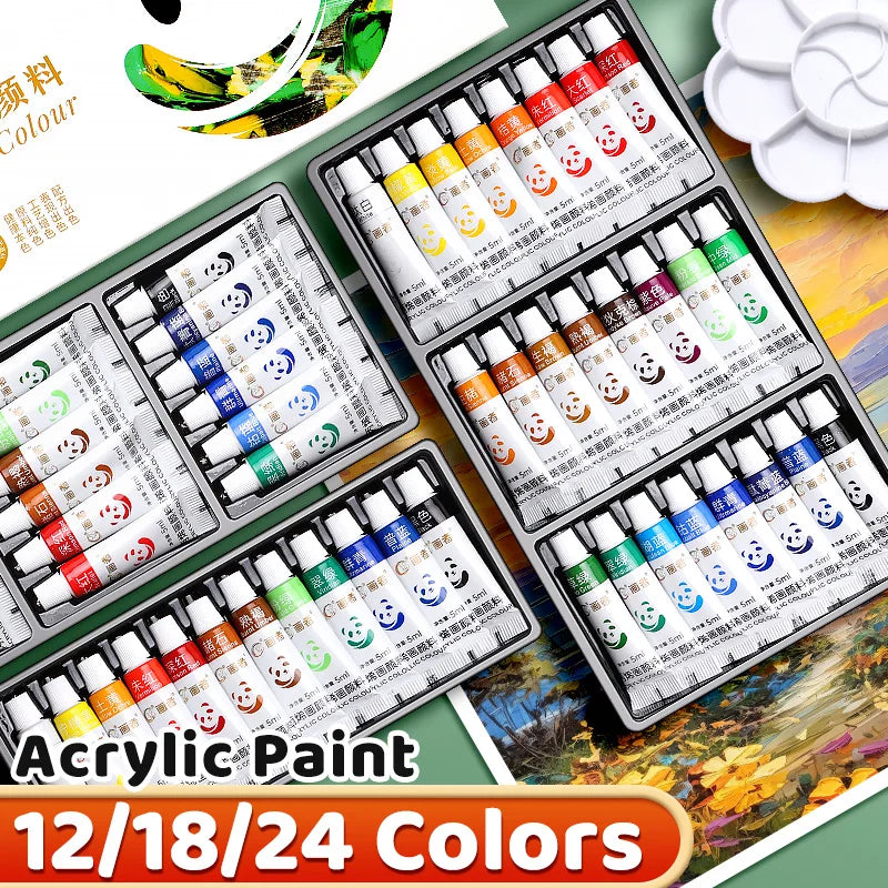 Acrylic Paint Set – 12, 18 or 24 Rich Pigment Colours for Canvas, Crafts, Rock Painting & DIY Art