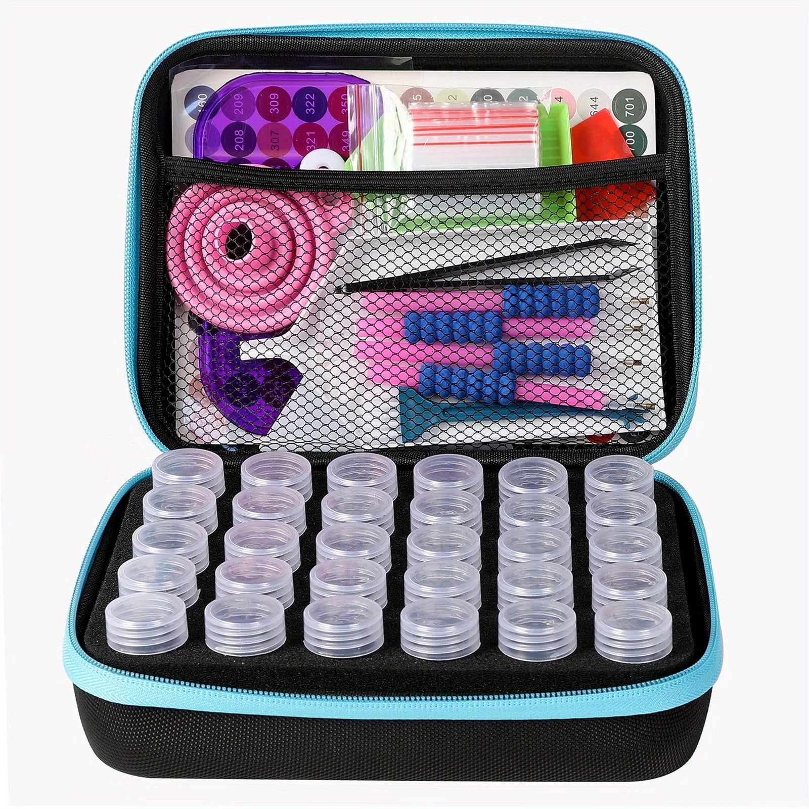 Diamond Painting Storage Case & 30-Piece Tool Kit | Portable Diamond Art Organiser with 30 Storage Pots & Accessories