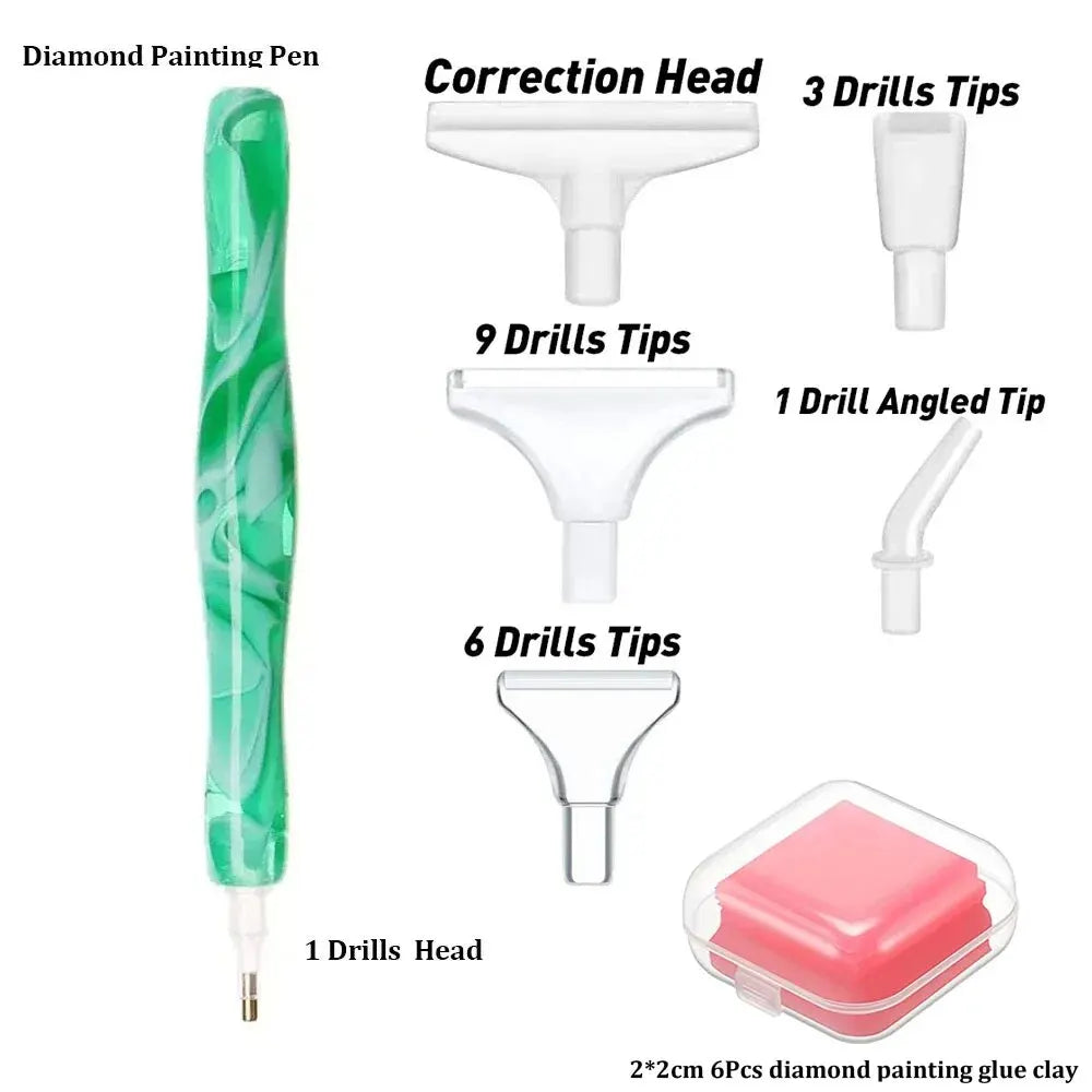 Diamond Painting Pen Set | Multi-Placer Resin Pen with 13 Precision Tips & Wax Clay & Storage Case