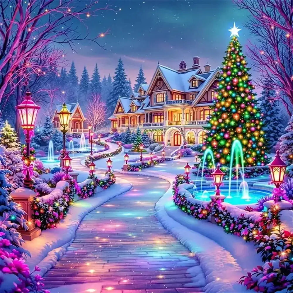 Winter Village Diamond Painting Kit | Christmas House & Snowy Street Diamond Art